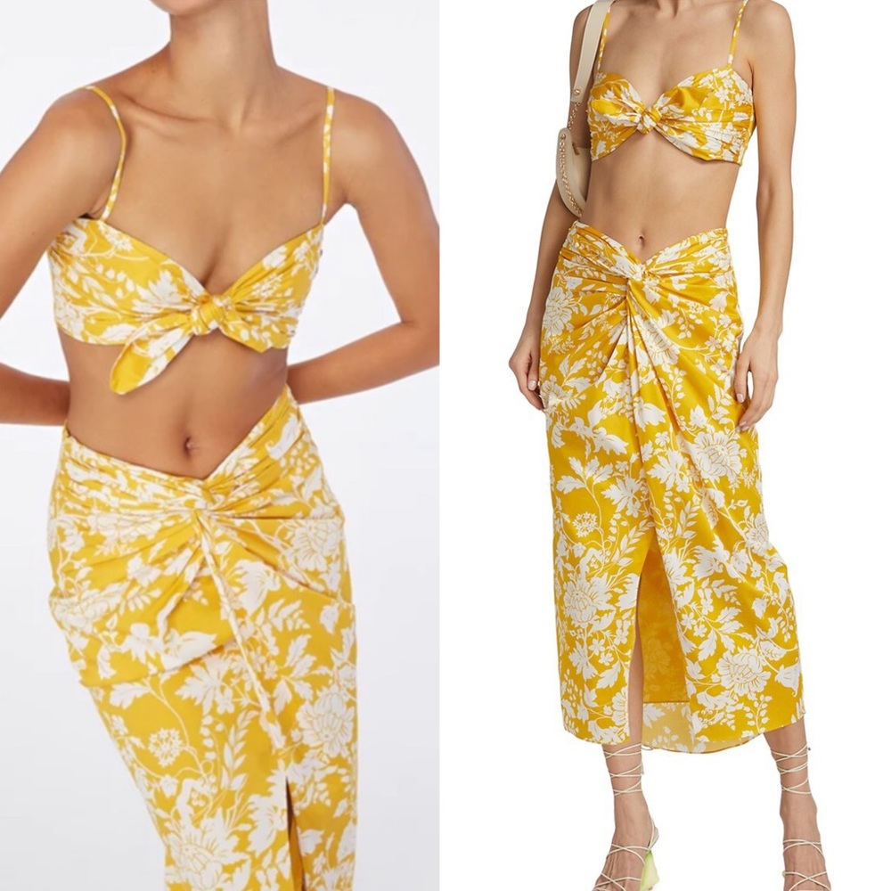 AMUR Yellow Floral Set Skirt & Bra Top